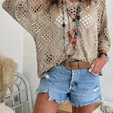 🥰Summer Sale-60% OFF💛Womens Bohemian-Inspired Beige Crochet Top With V-Neck