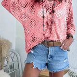 🥰Summer Sale-60% OFF💛Womens Bohemian-Inspired Beige Crochet Top With V-Neck