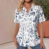 Casual Blouse with Leaf Pattern