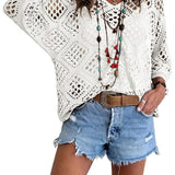 🥰Summer Sale-60% OFF💛Womens Bohemian-Inspired Beige Crochet Top With V-Neck
