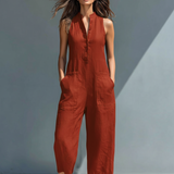 Serena | Stand-Collar Linen Jumpsuit