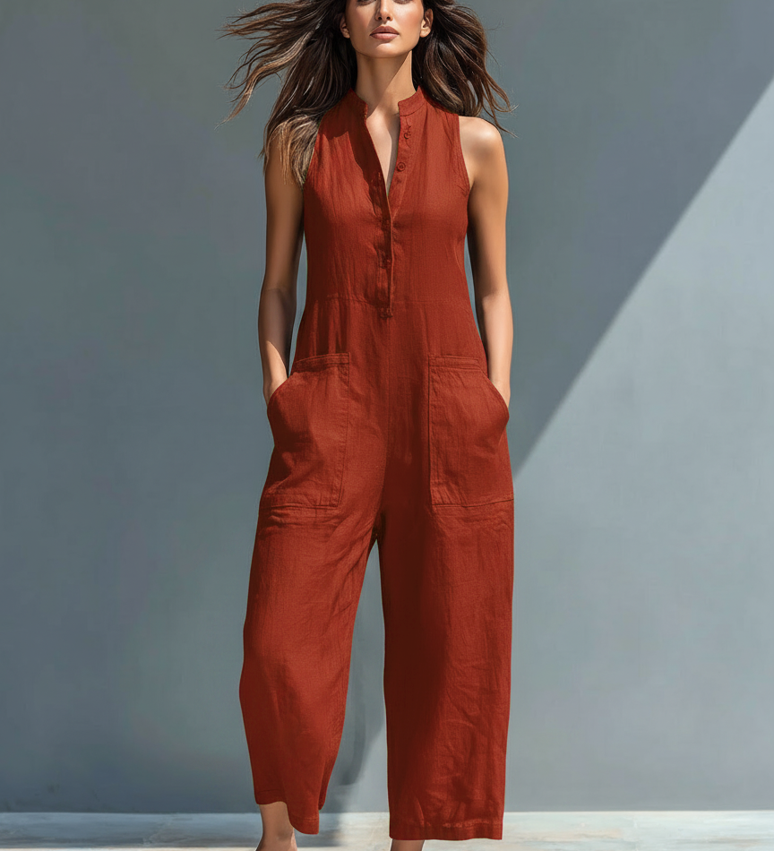 Serena | Stand-Collar Linen Jumpsuit