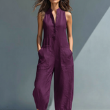 Serena | Stand-Collar Linen Jumpsuit
