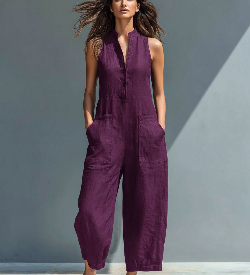 Serena | Stand-Collar Linen Jumpsuit