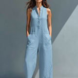 Serena | Stand-Collar Linen Jumpsuit
