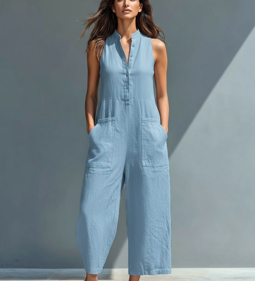 Serena | Stand-Collar Linen Jumpsuit