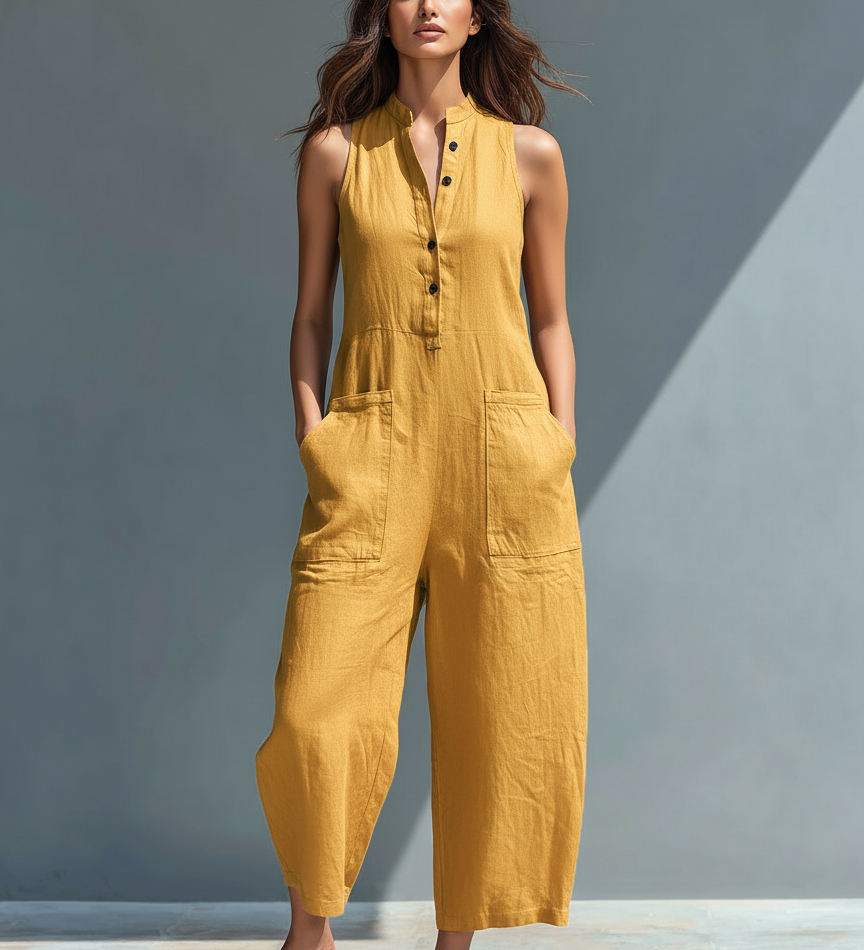 Serena | Stand-Collar Linen Jumpsuit