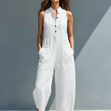 Serena | Stand-Collar Linen Jumpsuit