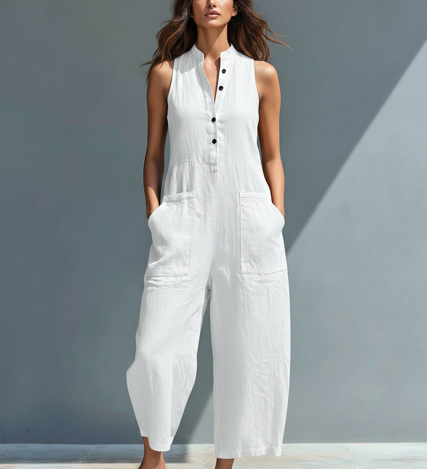 Serena | Stand-Collar Linen Jumpsuit