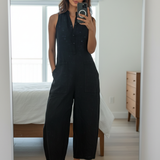 Serena | Stand-Collar Linen Jumpsuit