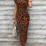 🥳SALE 60% OFF! 🥳💞50K+ SOLD!🌸Women's Knot Bodycon Dress – Leopard print, tummy-flattering knot. Comfy & chic for parties or date nights. Feel gorgeous. ✨🌹