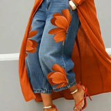 Maud - Linen Shirt Dress and Floral Jeans